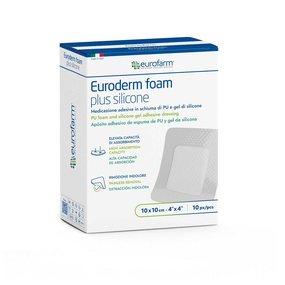 EURODERM FOAM PLUS SILICONE 10CM X 10CM X UNIDAD